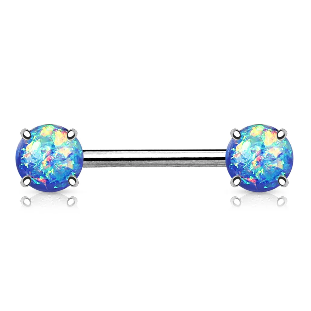 Classic Opal Prong Nipple Barbell Ring