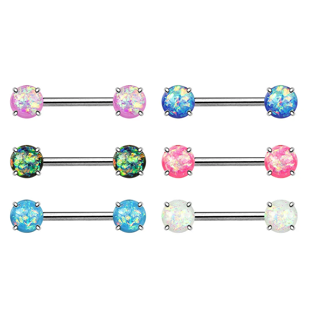 Classic Opal Prong Nipple Barbell Ring