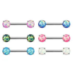 Classic Opal Prong Nipple Barbell Ring