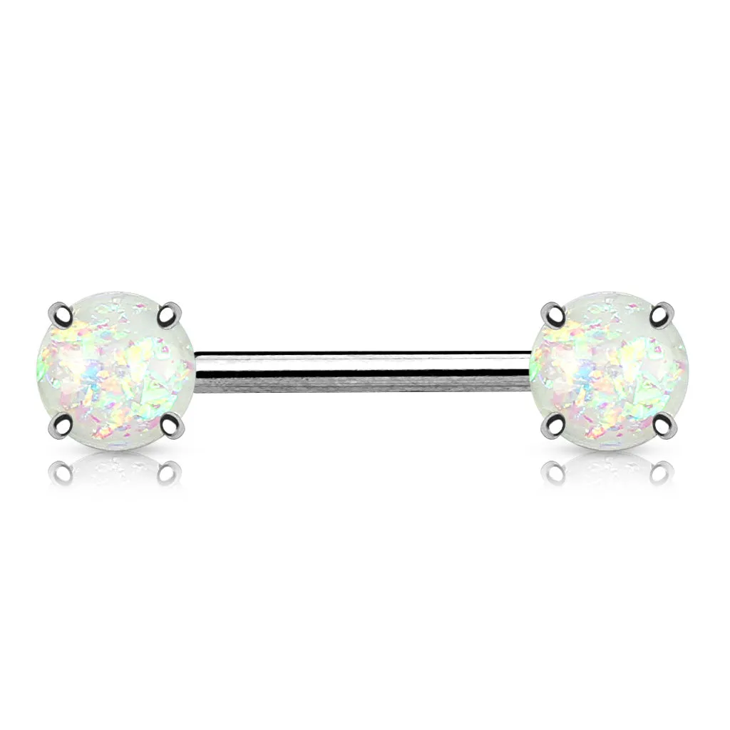 Classic Opal Prong Nipple Barbell Ring