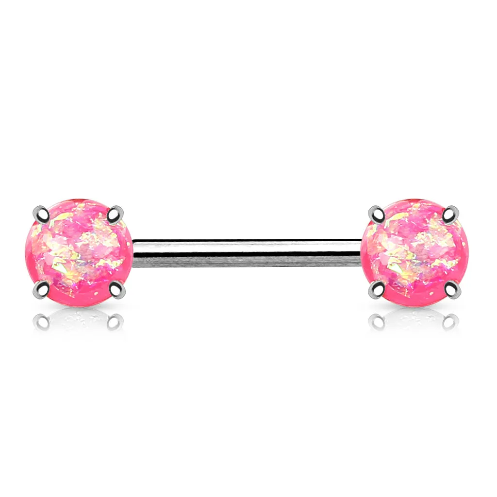 Classic Opal Prong Nipple Barbell Ring