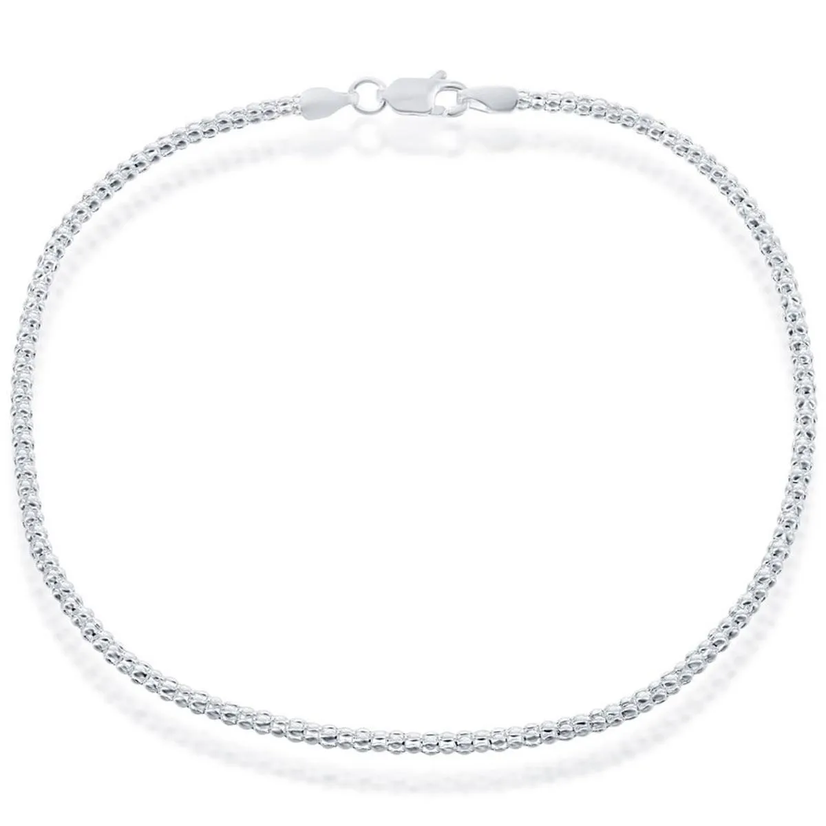 Classic Women's Anklet - Silver Plated Sterling 2.5mm Popcorn, 9 inch | R-9257-9