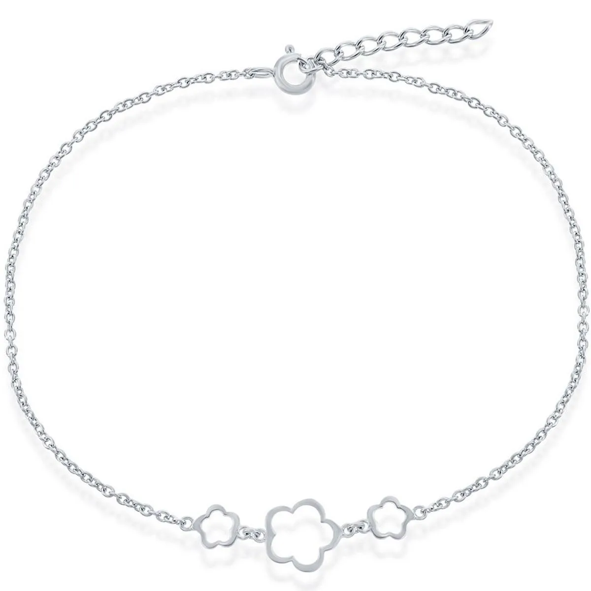 Classic Women's Anklet - Sterling 3 Center Flowers, 9 inch | R-9048-9
