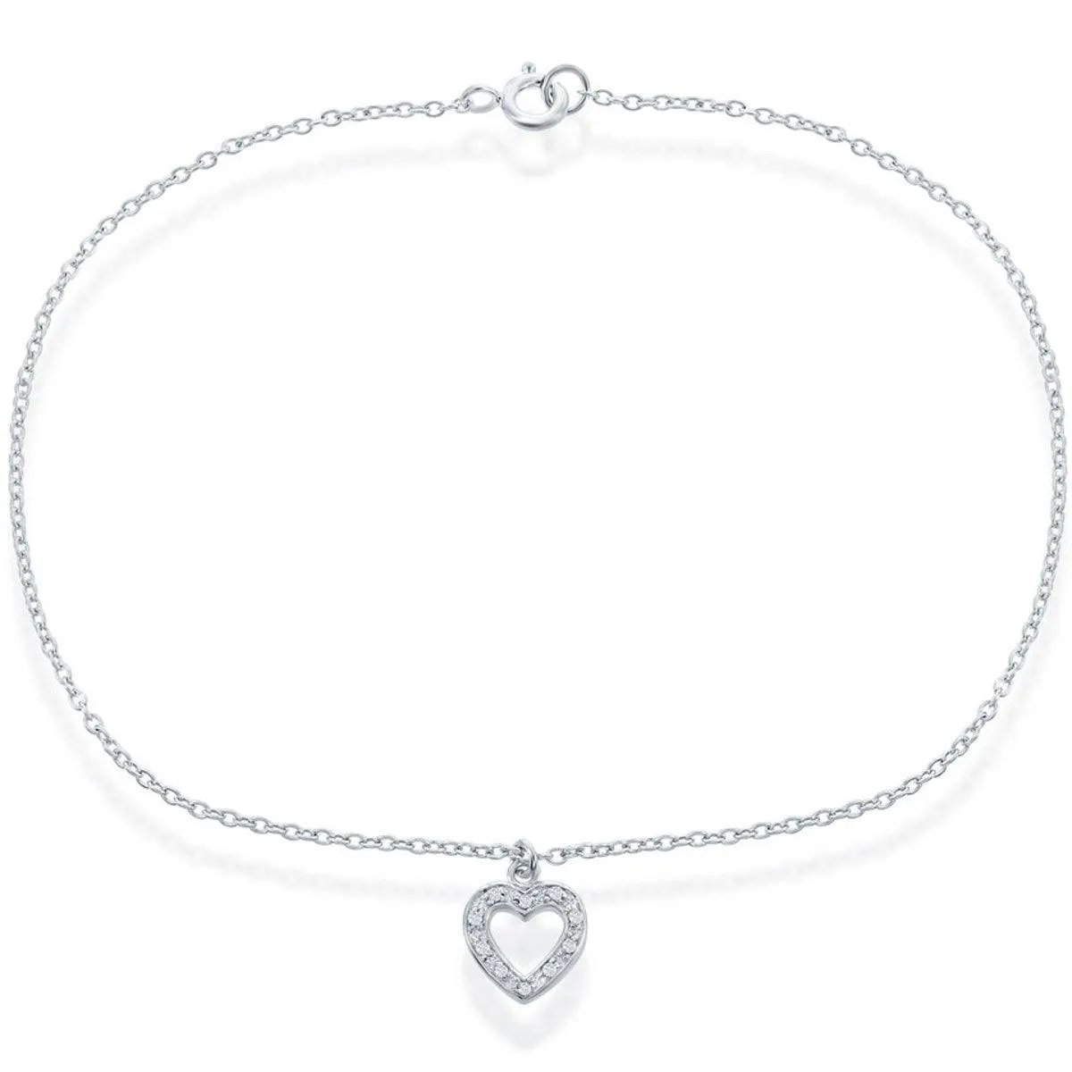 Classic Women's Anklet - Sterling Silver with Hanging CZ Heart, 10 | inch R-9055-10