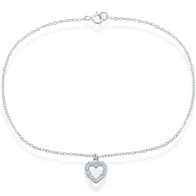 Classic Women's Anklet - Sterling Silver with Hanging CZ Heart, 10 | inch R-9055-10