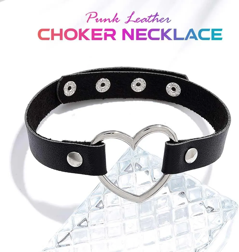 CLOACE Heart Leather Choker Punk PU Adjustable Necklace Goth Love Choker Collar Chain for Women