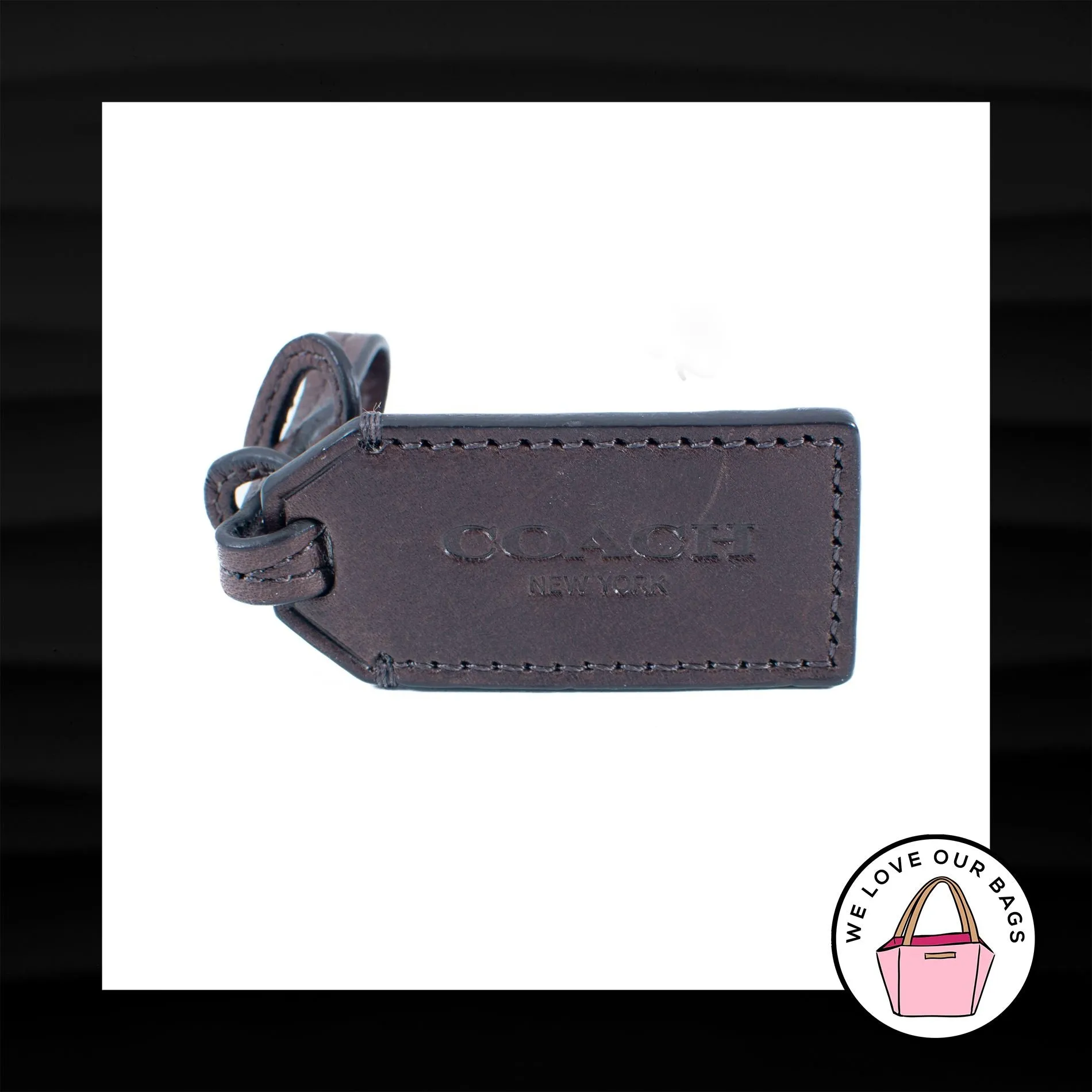 COACH NEW YORK DARK BROWN LEATHER HANG TAG on STRAP LOOP FOB BAG CHARM KEYCHAIN