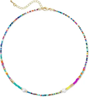 Colorful Beaded Choker Necklace For Women Short Statement Boho Beaded Pearl Adjustable Necklace For Women Summer Beach Jewelry Gift