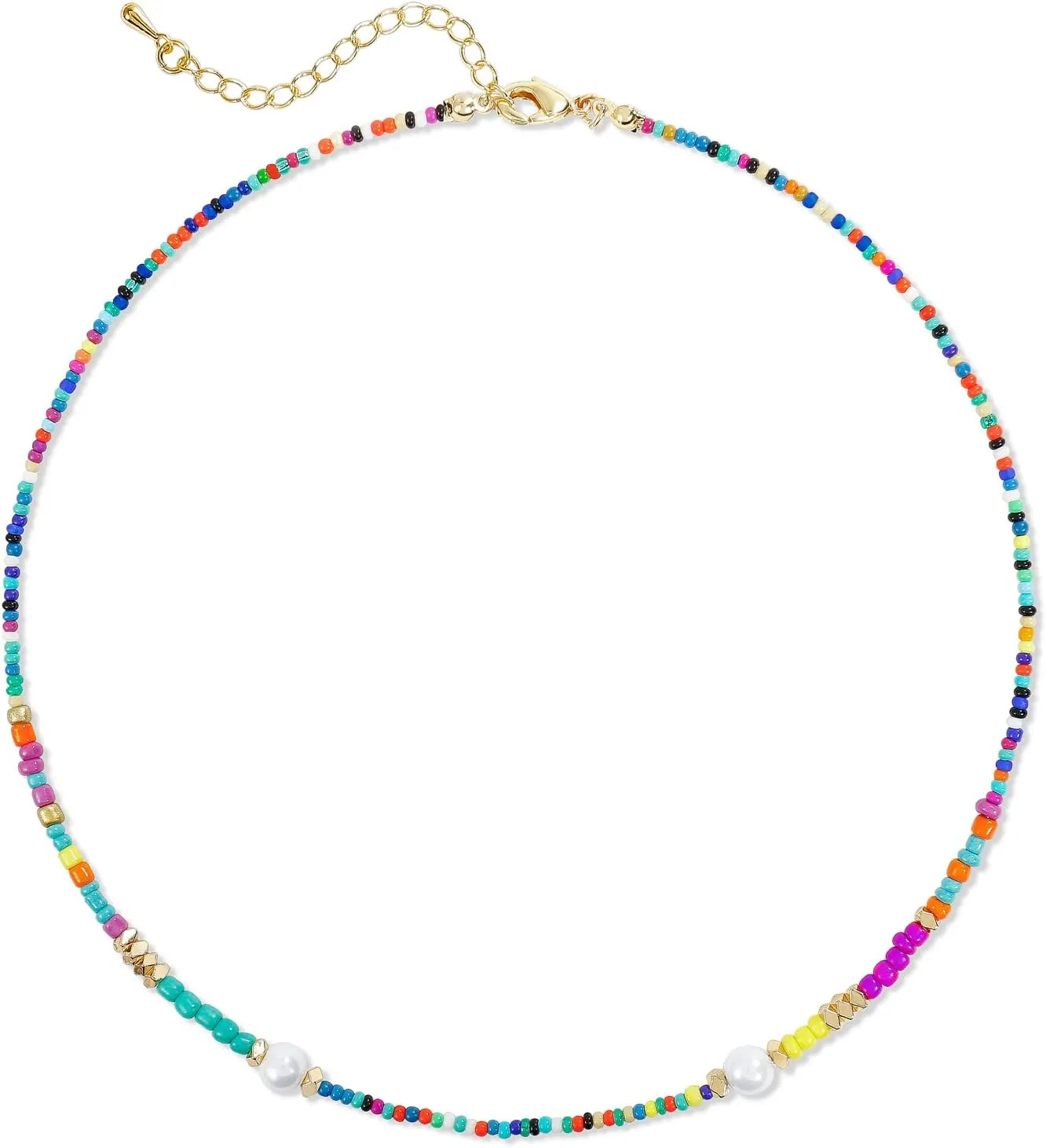 Colorful Beaded Choker Necklace For Women Short Statement Boho Beaded Pearl Adjustable Necklace For Women Summer Beach Jewelry Gift