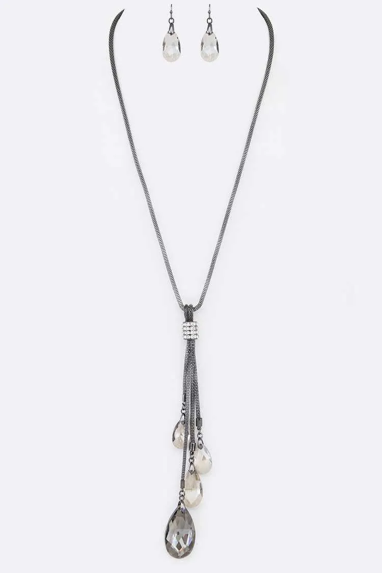 Crystal Teardrop Pendant Necklace Set