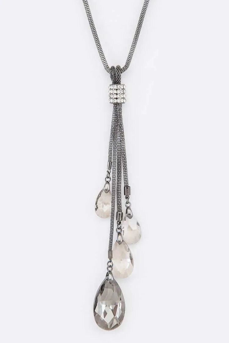 Crystal Teardrop Pendant Necklace Set
