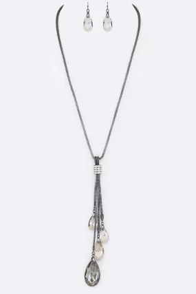 Crystal Teardrop Pendant Necklace Set