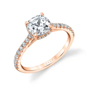 Cushion Cut Classic Hidden Halo Engagement Ring - Harmonie 18k Gold Rose