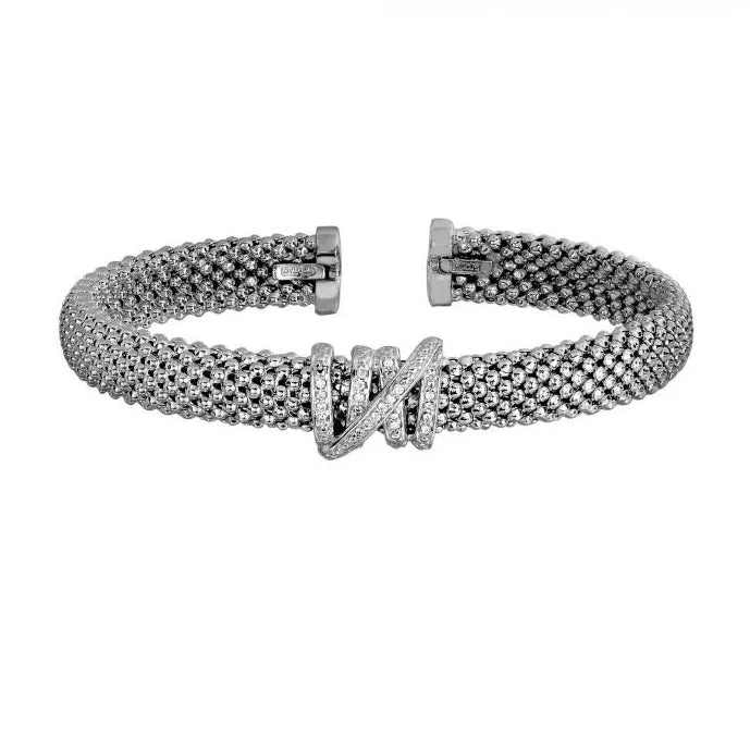 Diamond Tally Cuff Bangle in Sterling Silver