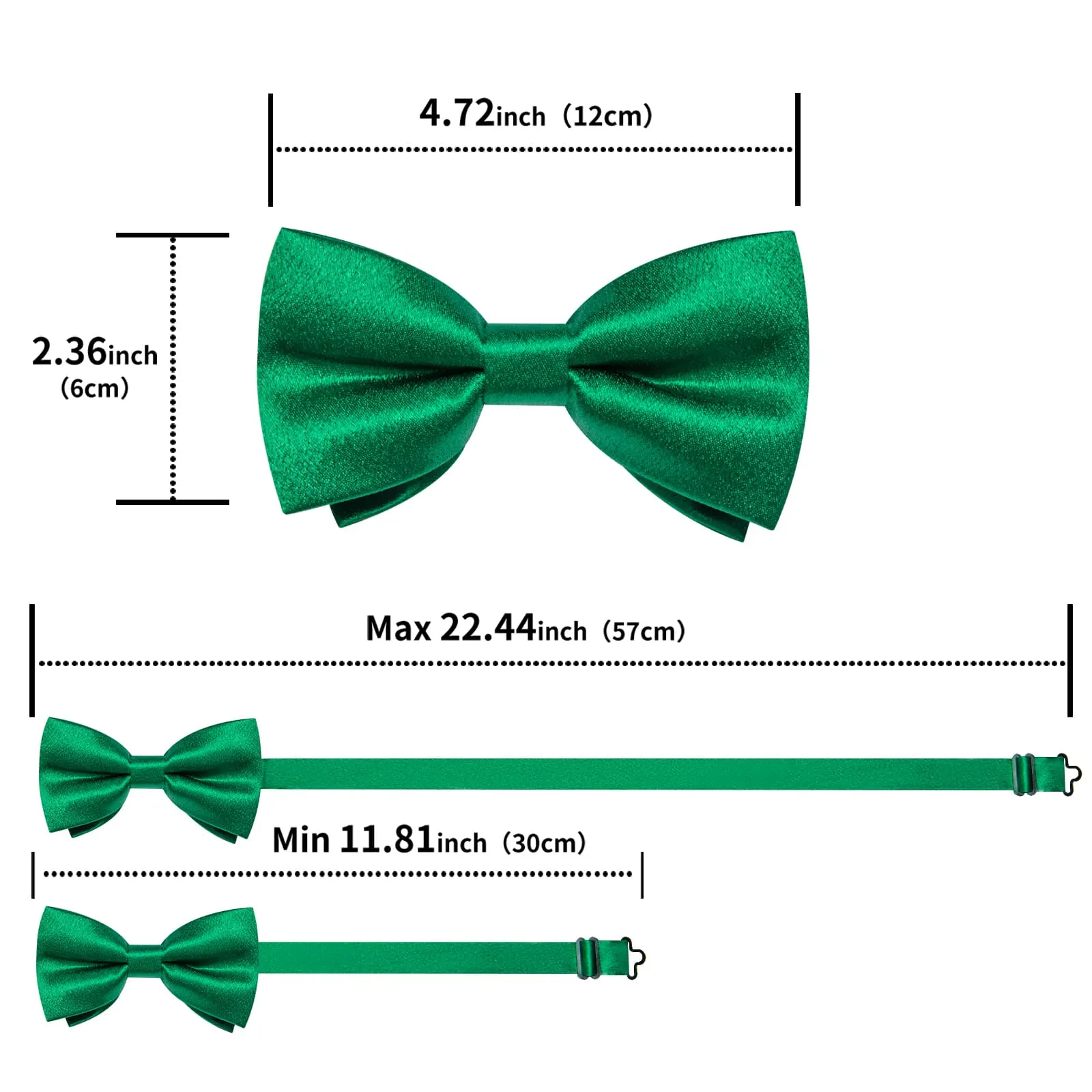 DiBanGu Silk Bow Tie Shining Emerald Green Solid Mens Pre-Tied Bowtie Handkerchief Cufflinks Set