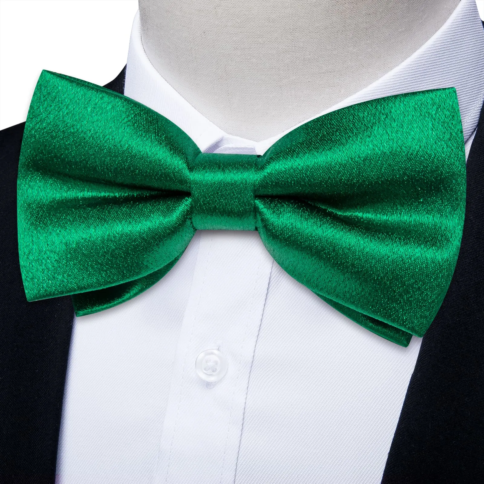 DiBanGu Silk Bow Tie Shining Emerald Green Solid Mens Pre-Tied Bowtie Handkerchief Cufflinks Set