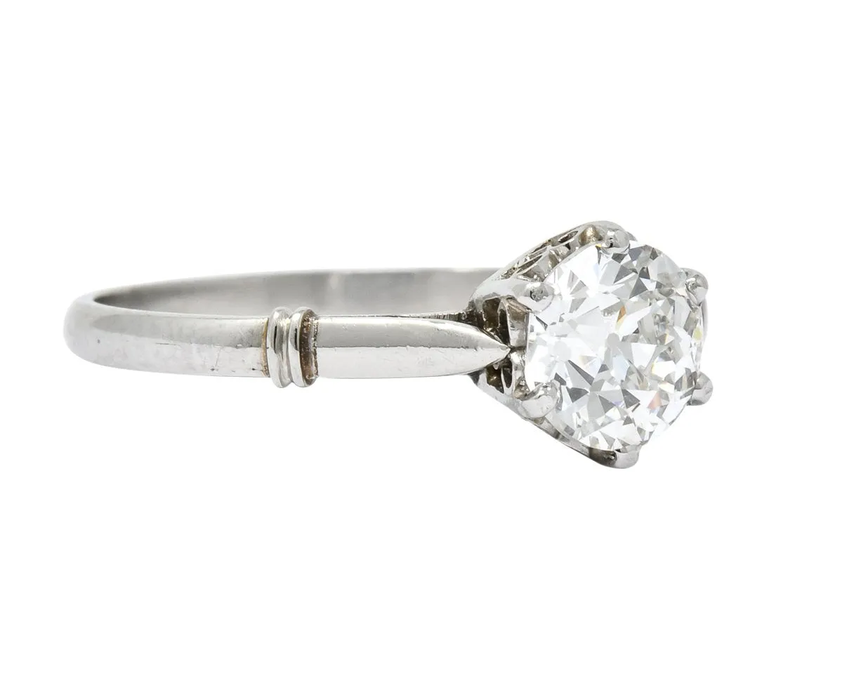 Edwardian 0.98 CTW Old European Cut Diamond Platinum Engagement Ring GIA