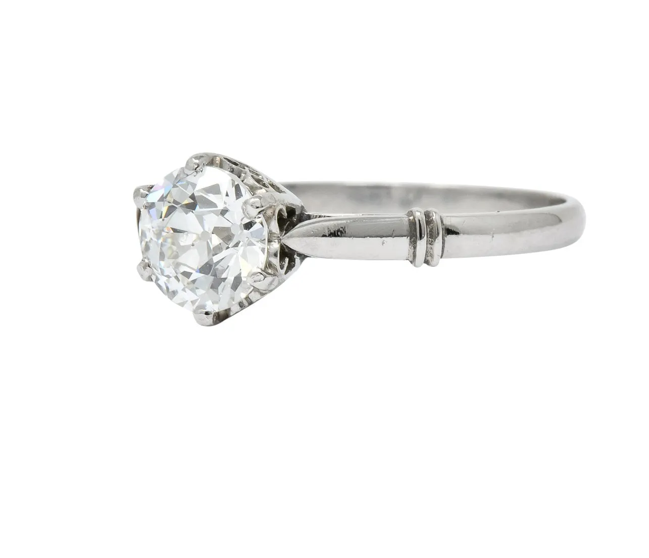 Edwardian 0.98 CTW Old European Cut Diamond Platinum Engagement Ring GIA