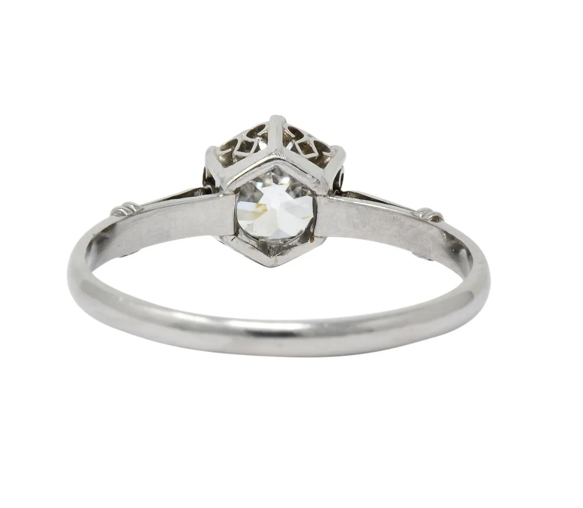 Edwardian 0.98 CTW Old European Cut Diamond Platinum Engagement Ring GIA