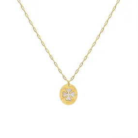 Elegant Four Leaf Flower Seashell Pendant Necklace with Gold Collarbone Chain