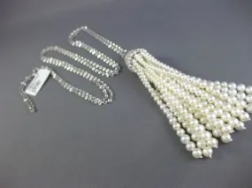ESTATE EXTRA LARGE 1.27CT DIAMOND & AAA PEARL 18KT WHITE GOLD 3D TASSLE NECKLACE