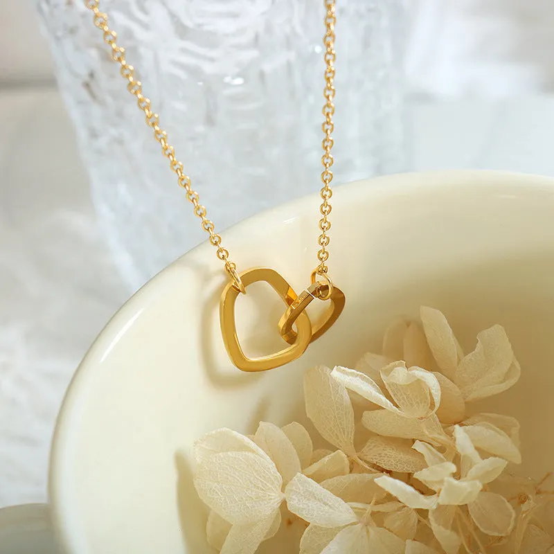 European and American Chocolate Geometric Double Ring Pendant Necklace - Chic Titanium Steel Collarbone Chain