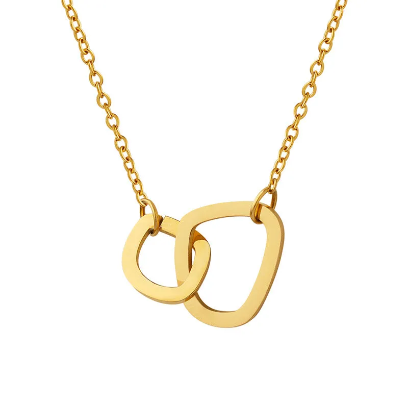 European and American Chocolate Geometric Double Ring Pendant Necklace - Chic Titanium Steel Collarbone Chain