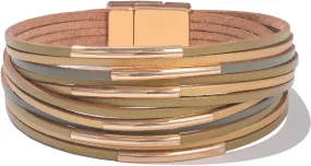 FANCY SHINY Boho Leather Bangle Bracelets Stackable Noodle Tube Bracelets Layered Wrap Cuff Bracelets with Magnetic Clasp