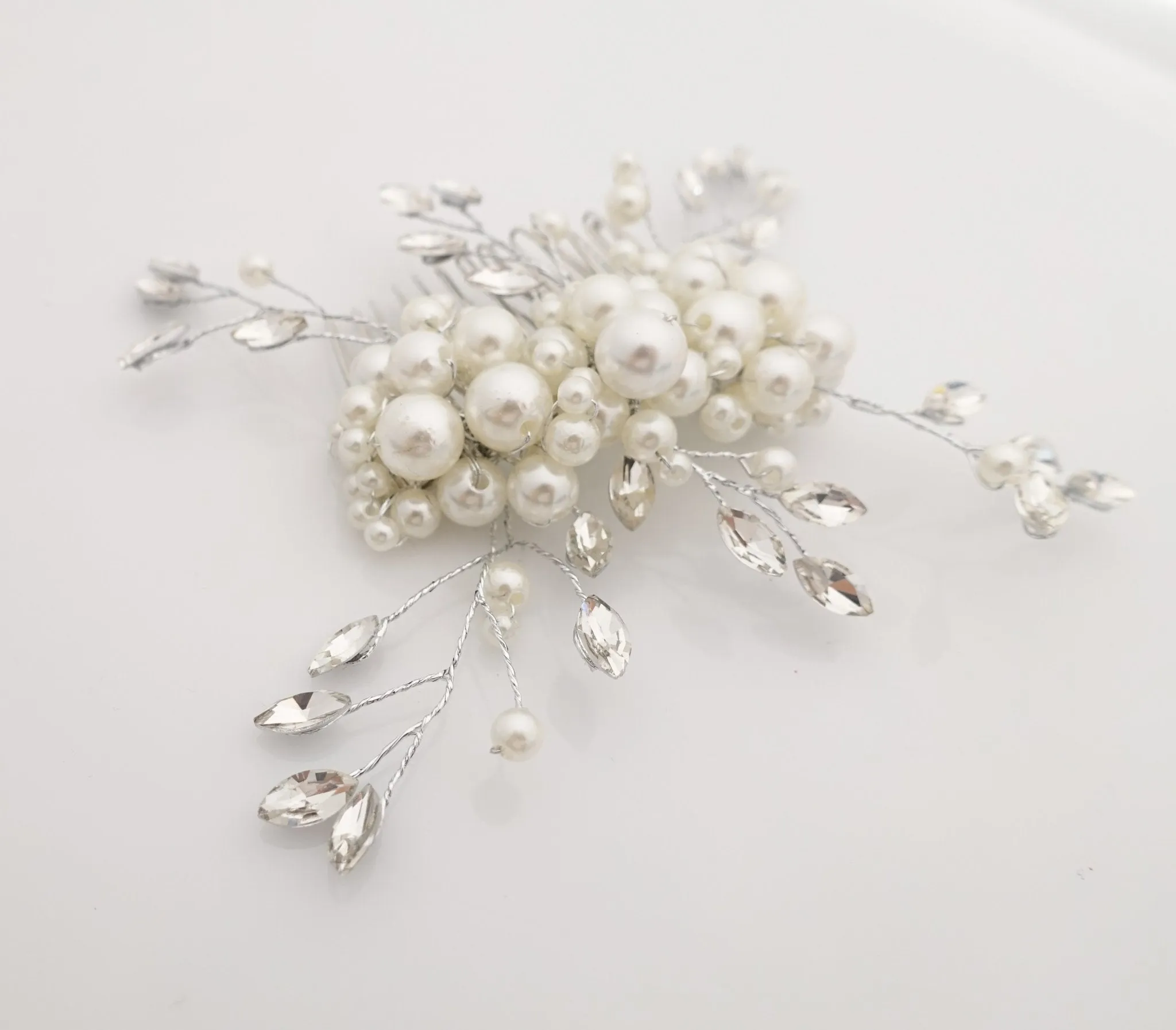 faux pearl acrylic ball glass stone decorated hair clip brooch dress hair comb