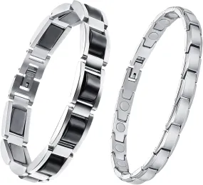 Feraco Mens & Womens Magnetic Bracelets,Copper Rings,Classic Balck Titanium Stainless Steel Magnets Bracelet Health Jewelry