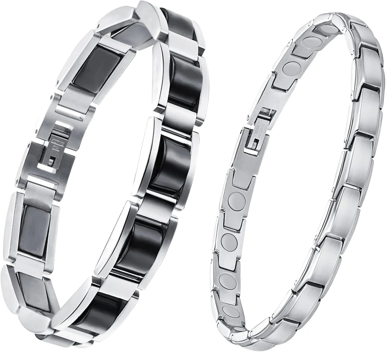 Feraco Mens & Womens Magnetic Bracelets,Copper Rings,Classic Balck Titanium Stainless Steel Magnets Bracelet Health Jewelry