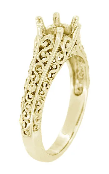 Filigree Flowing Scrolls Engagement Ring Setting for a 1/2 Carat Diamond in 14 Karat Yellow Gold | 5.5mm Round Mount