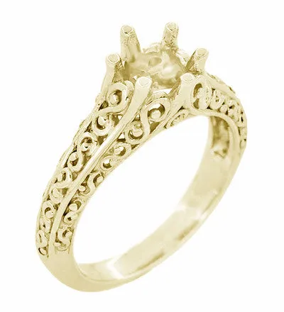 Filigree Flowing Scrolls Engagement Ring Setting for a 1/2 Carat Diamond in 14 Karat Yellow Gold | 5.5mm Round Mount