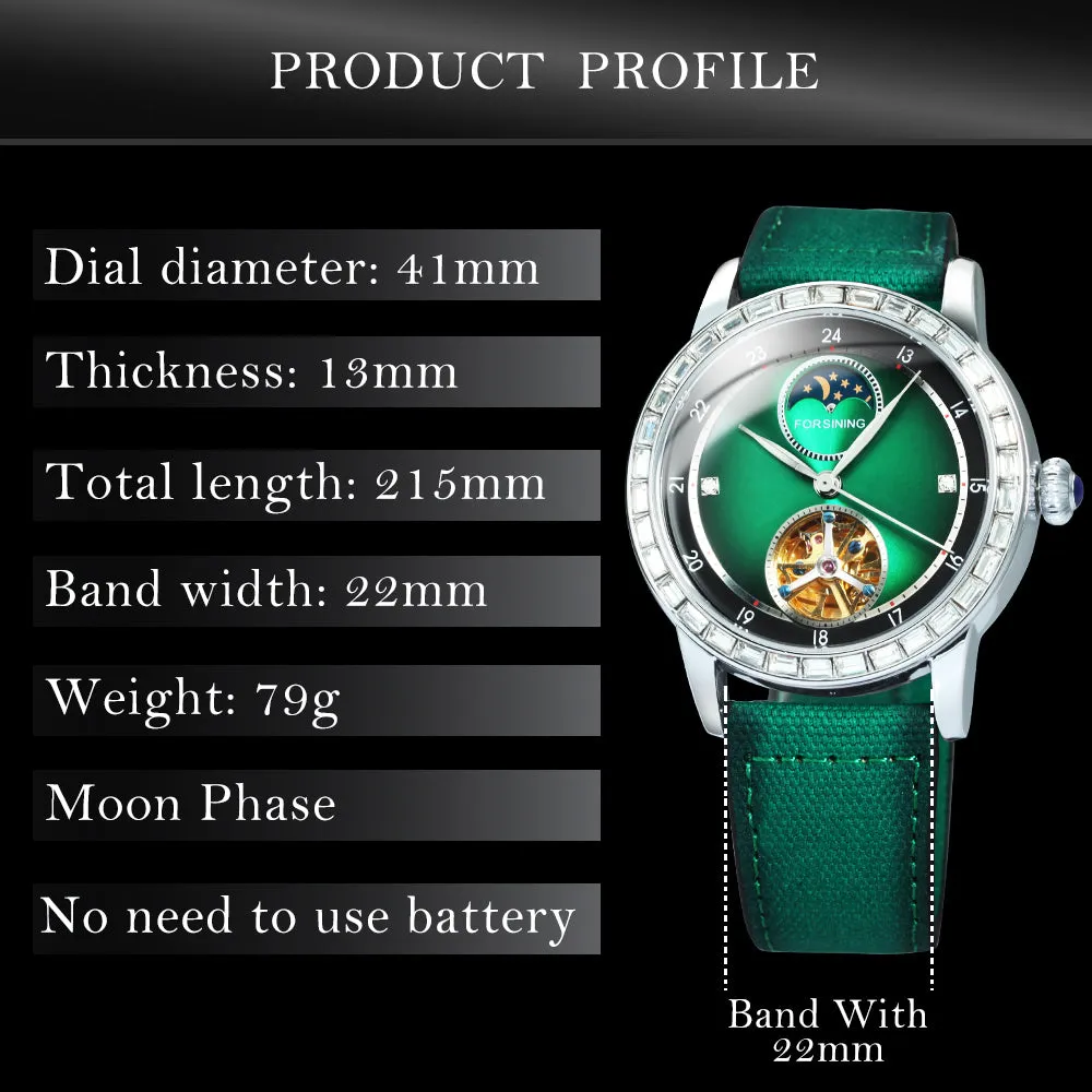 Forsining Luxury Tourbillon Moon Phase Skeleton Automatic Mechanical Mens Watches TM 412