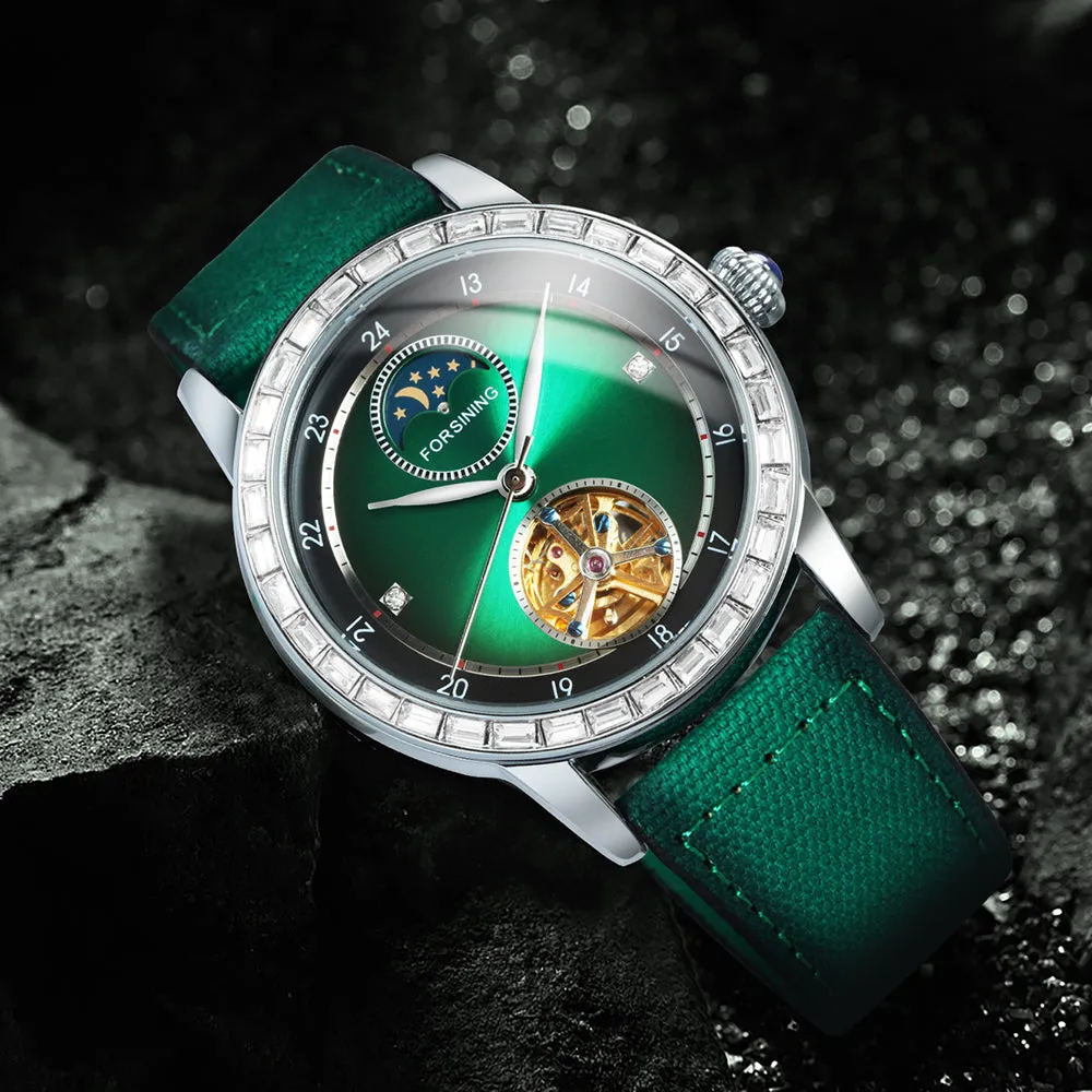 Forsining Luxury Tourbillon Moon Phase Skeleton Automatic Mechanical Mens Watches TM 412
