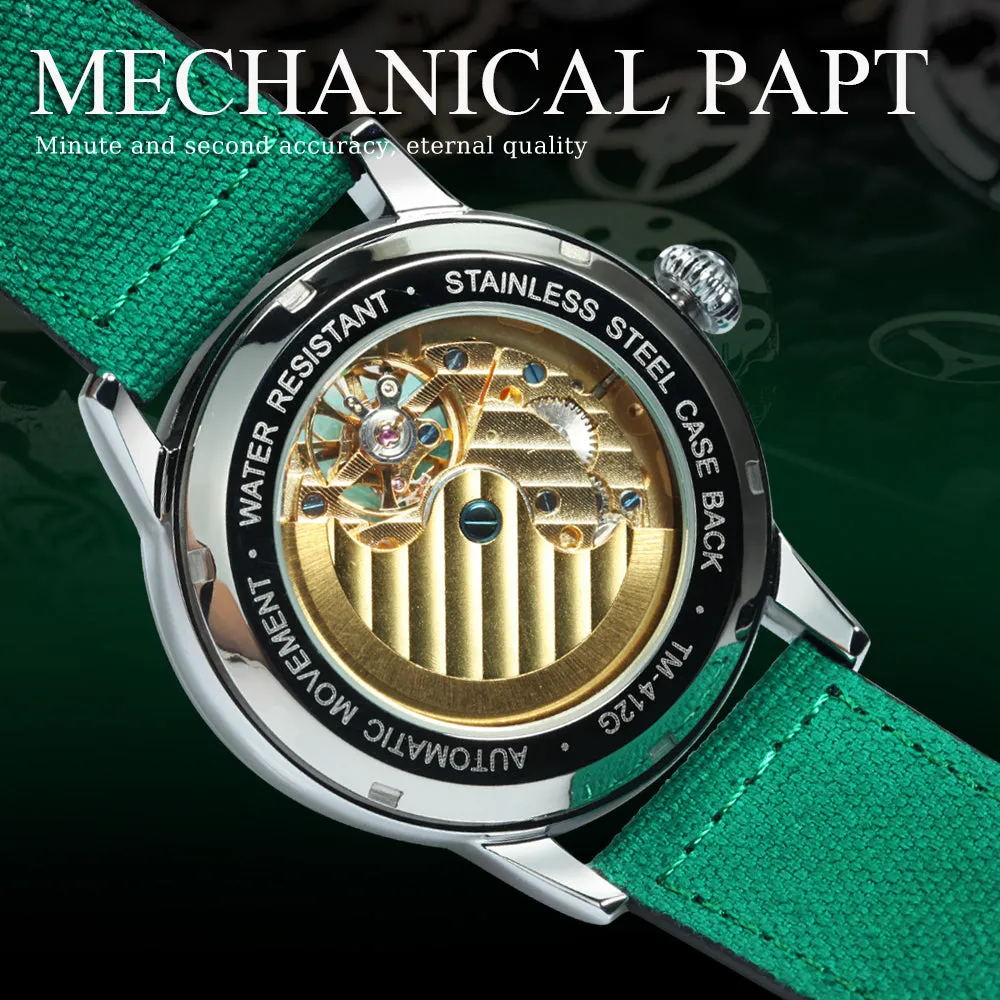 Forsining Luxury Tourbillon Moon Phase Skeleton Automatic Mechanical Mens Watches TM 412