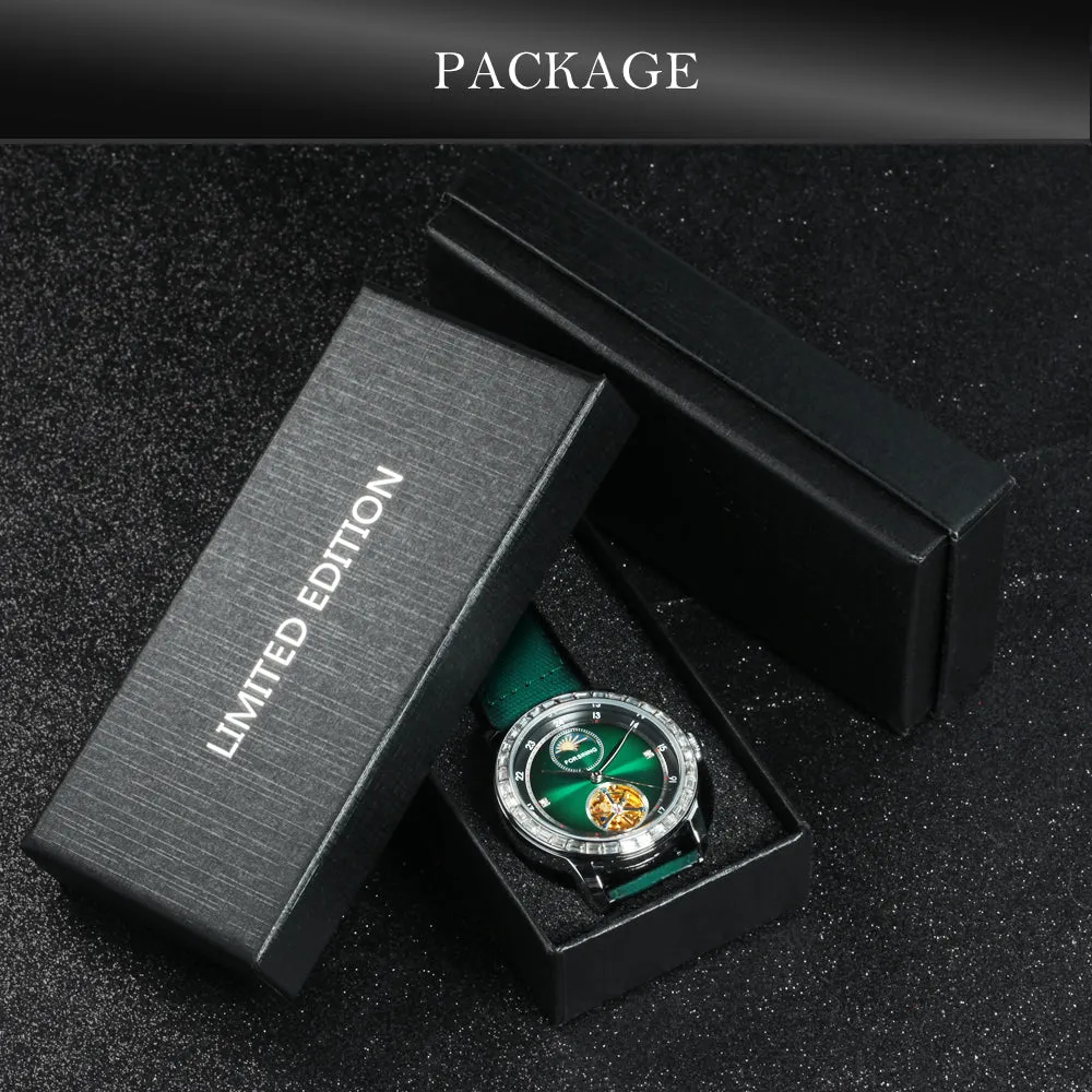 Forsining Luxury Tourbillon Moon Phase Skeleton Automatic Mechanical Mens Watches TM 412