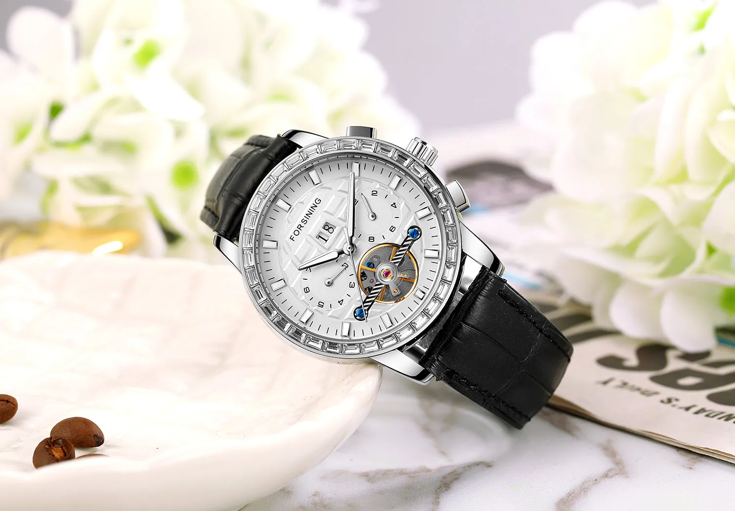 Forsining Luxury Tourbillon Skeleton Automatic Mechanical Mens Watch TM 410G