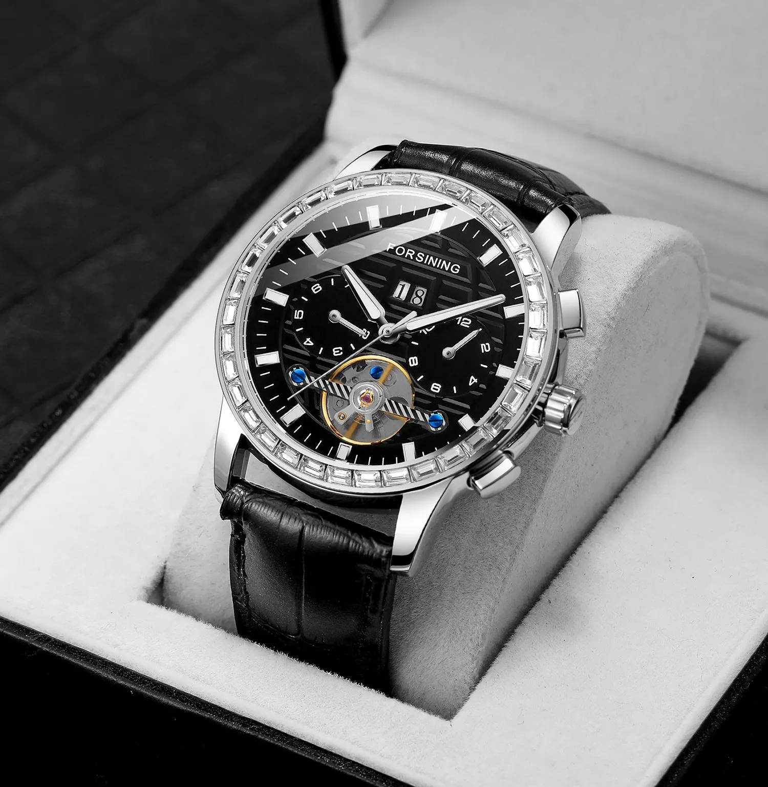 Forsining Luxury Tourbillon Skeleton Automatic Mechanical Mens Watch TM 410G