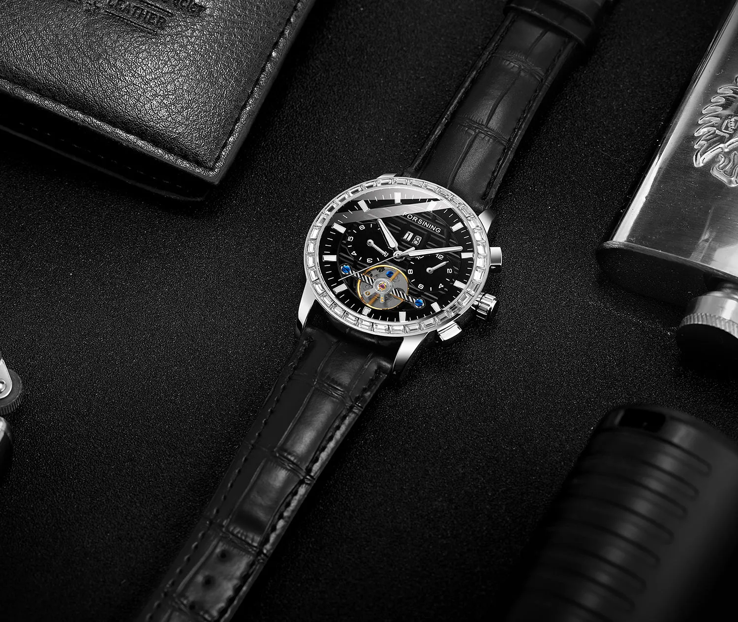 Forsining Luxury Tourbillon Skeleton Automatic Mechanical Mens Watch TM 410G