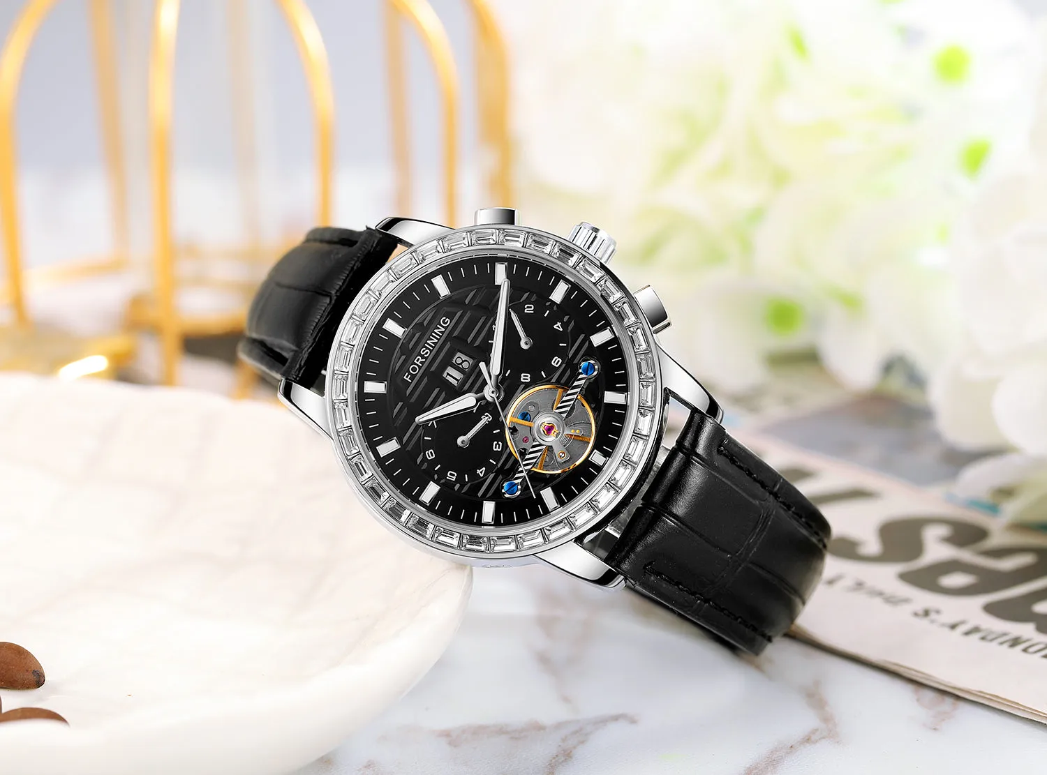 Forsining Luxury Tourbillon Skeleton Automatic Mechanical Mens Watch TM 410G