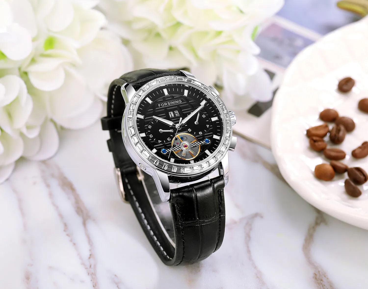 Forsining Luxury Tourbillon Skeleton Automatic Mechanical Mens Watch TM 410G