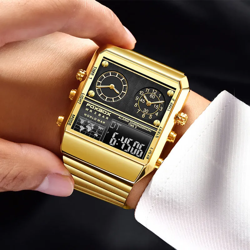 Foxbox Big Dial Stainless Steel multi time sports watch for Men FB0011S