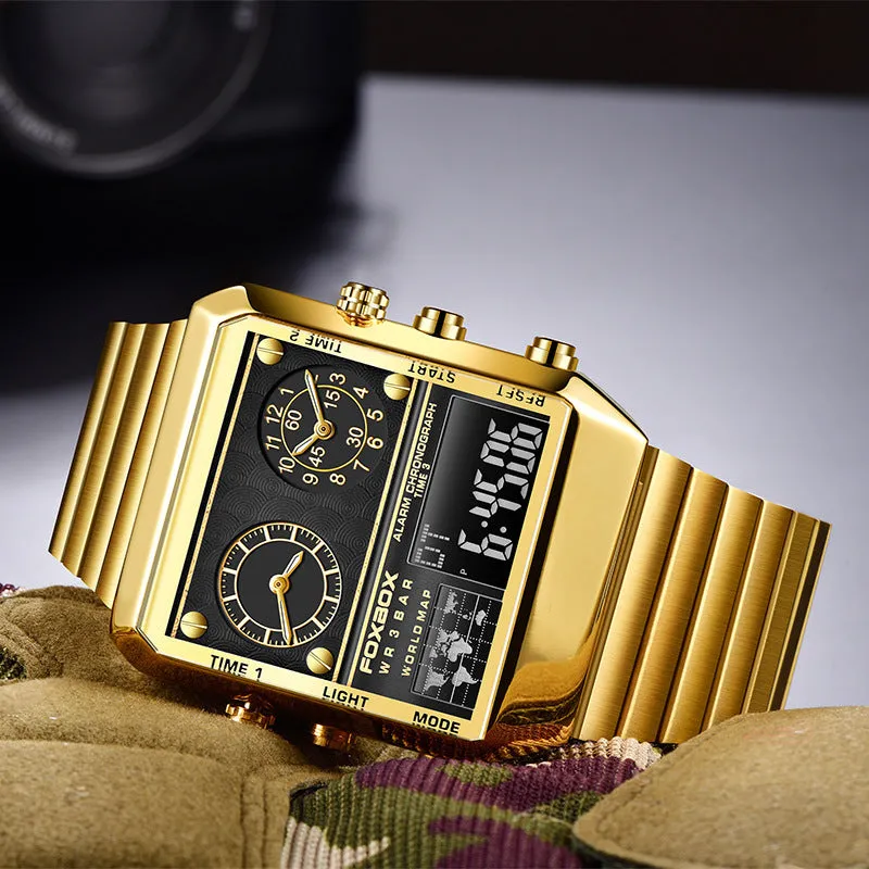 Foxbox Big Dial Stainless Steel multi time sports watch for Men FB0011S