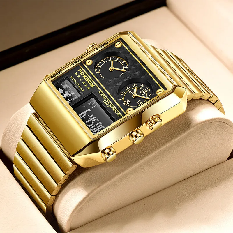 Foxbox Big Dial Stainless Steel multi time sports watch for Men FB0011S