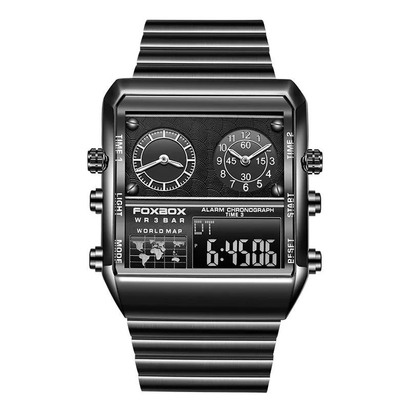 Foxbox Big Dial Stainless Steel multi time sports watch for Men FB0011S