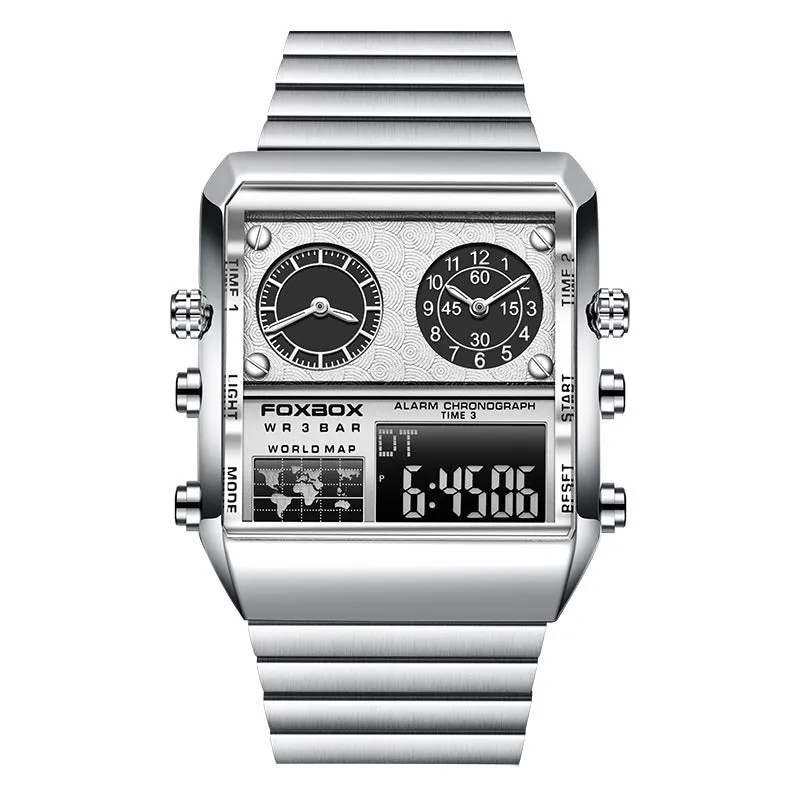 Foxbox Big Dial Stainless Steel multi time sports watch for Men FB0011S