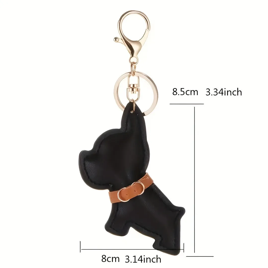 French Bulldog Shape Faux Leather Pendant Keychain