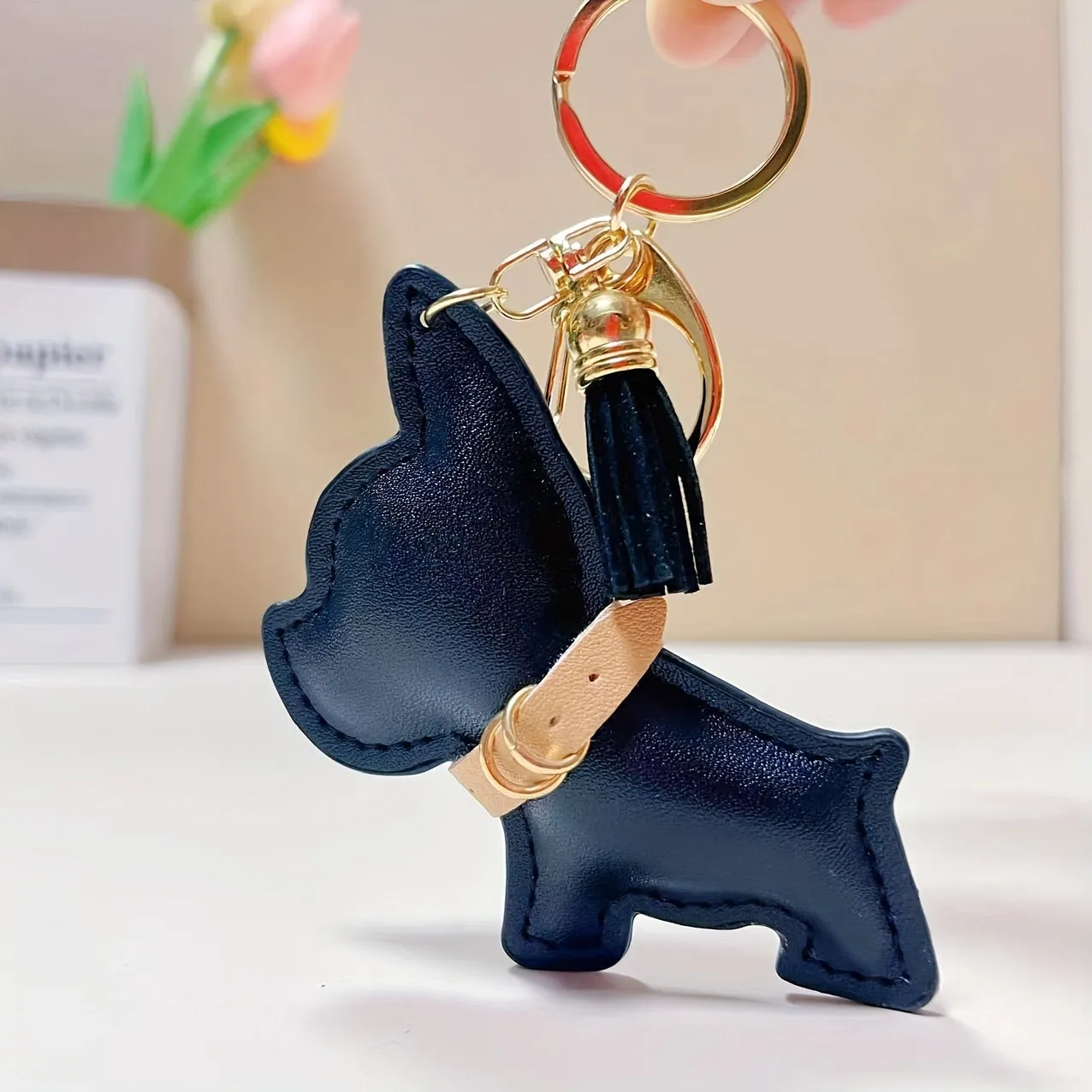 French Bulldog Shape Faux Leather Pendant Keychain