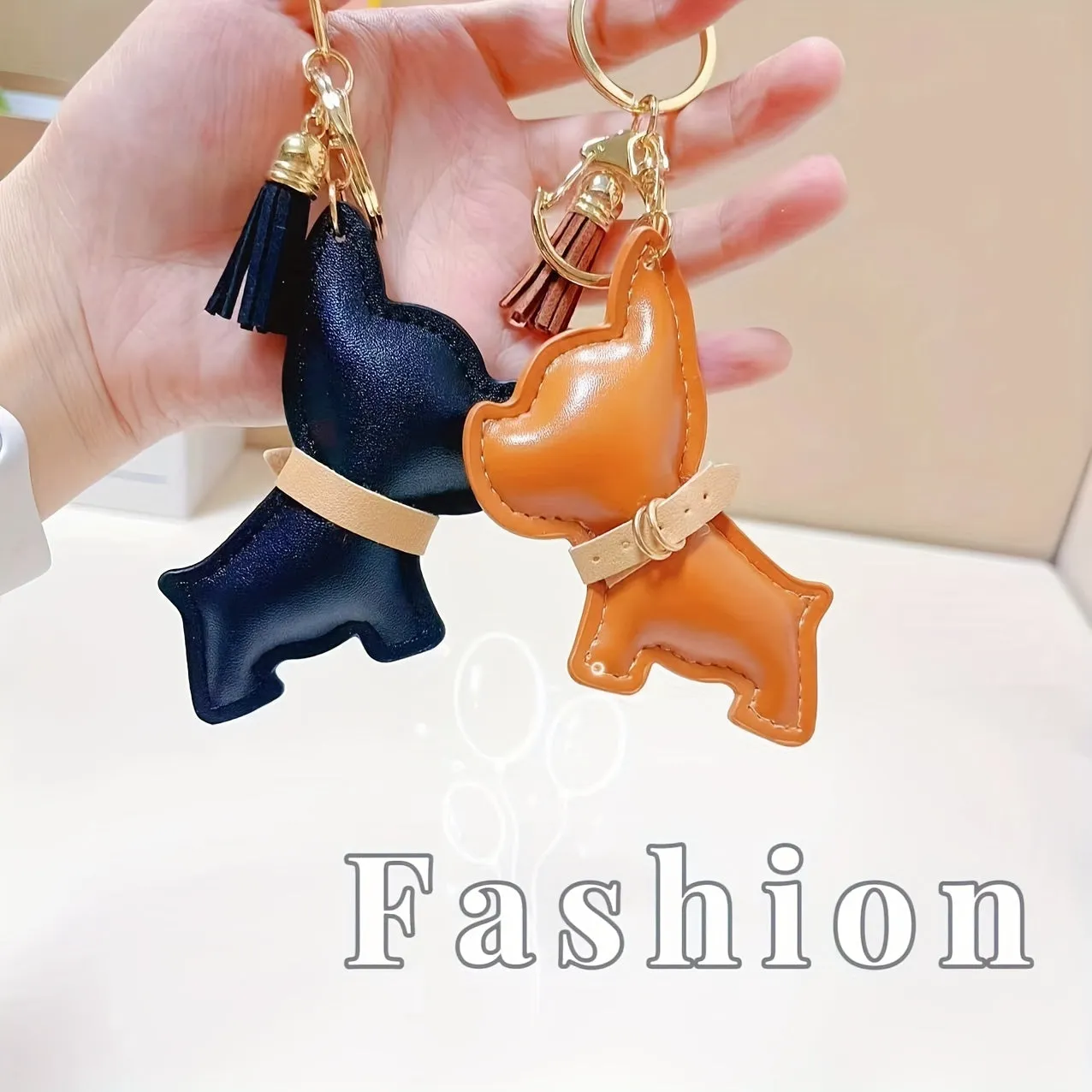 French Bulldog Shape Faux Leather Pendant Keychain